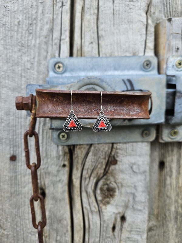 Western Red Triangle Earrings