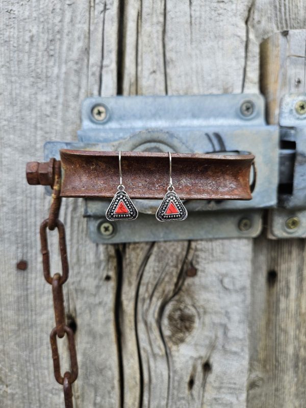 Western Red Triangle Earrings