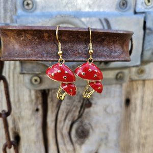 Red and Gold Mushroom Earrings