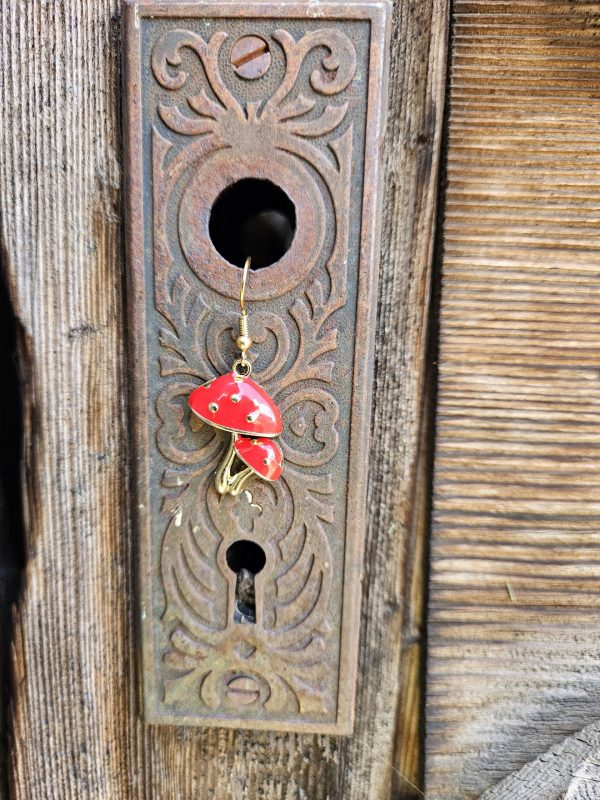 Red and Gold Mushroom Earrings - Image 4