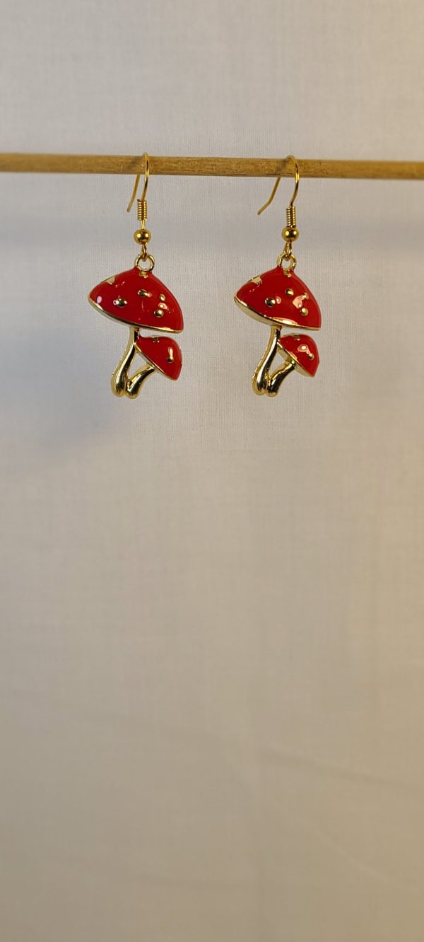 Red and Gold Mushroom Earrings - Image 3