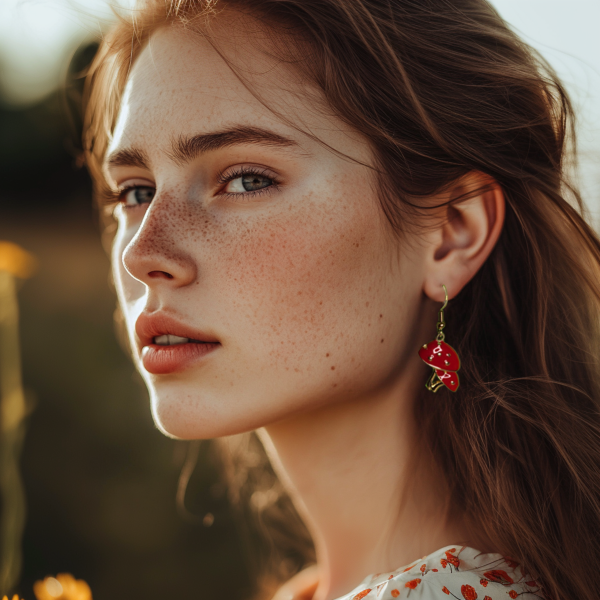 Red and Gold Mushroom Earrings - Image 2